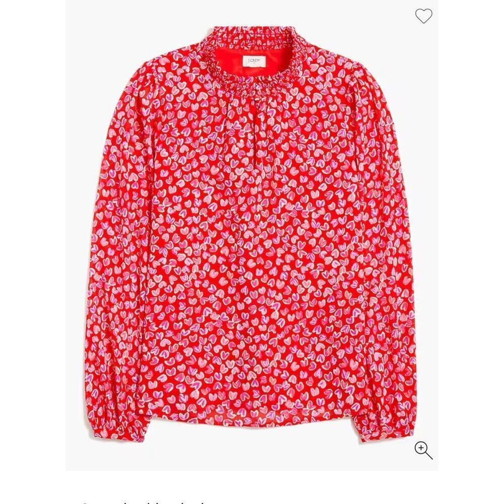 J.Crew Heart Print Keyhole Blouse Small Red Pink NWT - Picture 3 of 11